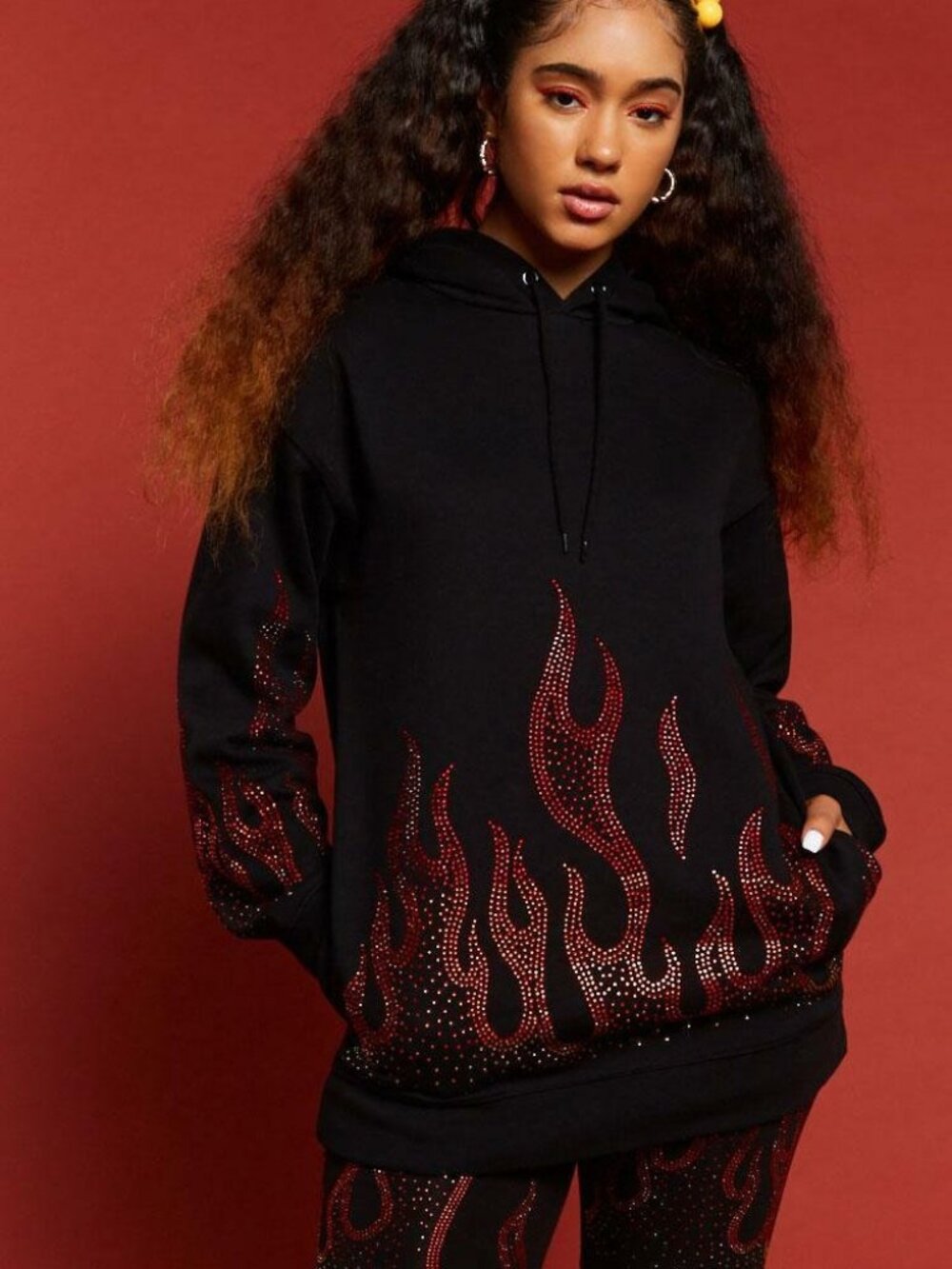 Forever 21 Black Multi Hot Flamin Hot Graphic Hoodie Small S